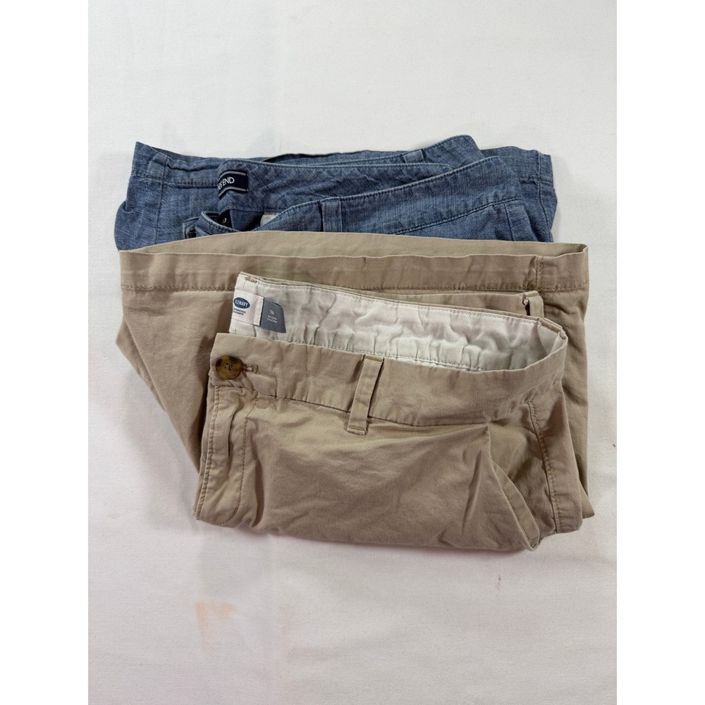 Lands End Old Navy Shorts Bundle Womens 14 Khaki Chino Blue Chambray 2pk